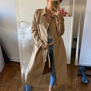 ZARA FAUX SUEDE CAMEL TRENCH COAT